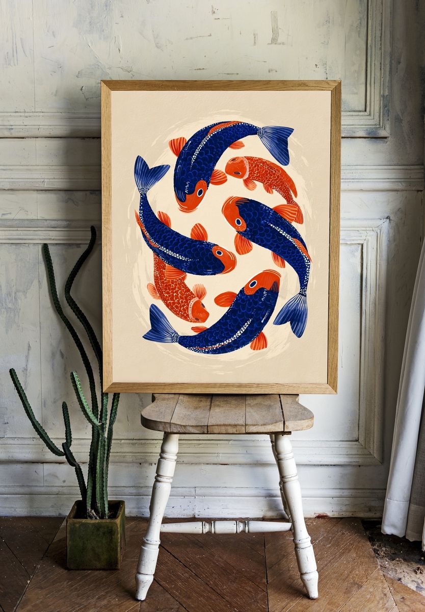 Koi Fish Circle Illustration Poster. — room view 1