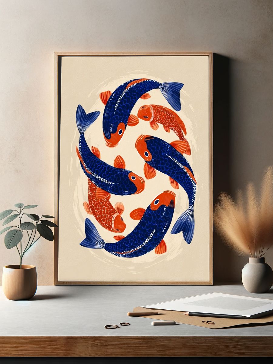 Koi Fish Circle Illustration Poster. — room view 2