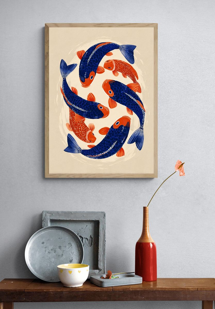 Koi Fish Circle Illustration Poster. — room view 3