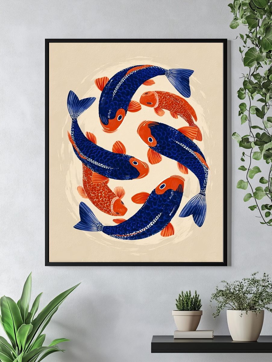 Koi Fish Circle Illustration Poster. — room view 4