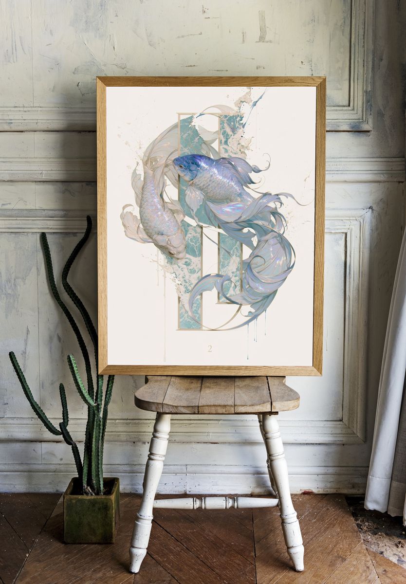 Koi Fish Dreamscape Illustration Poster. — room view 1