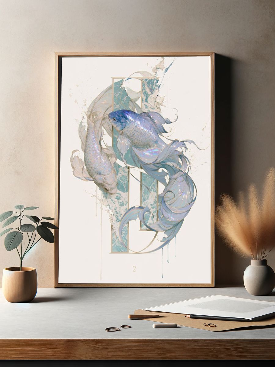 Koi Fish Dreamscape Illustration Poster. — room view 2