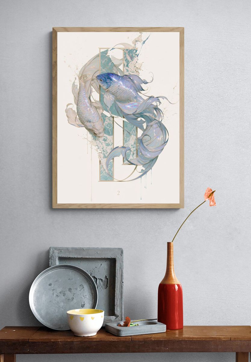 Koi Fish Dreamscape Illustration Poster. — room view 3