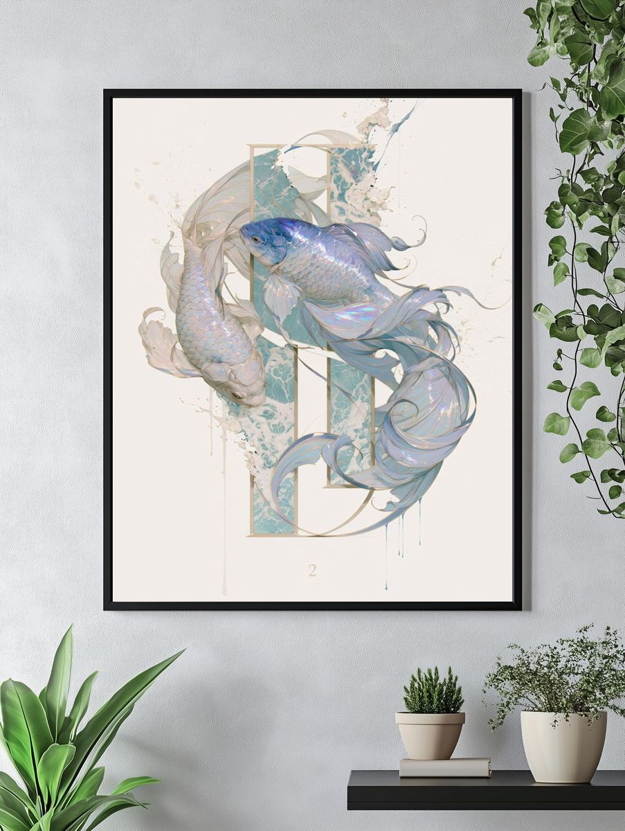 Koi Fish Dreamscape Illustration Poster. — room view 4
