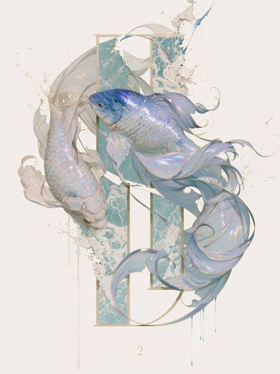 Koi Fish Dreamscape Illustration Poster. poster print