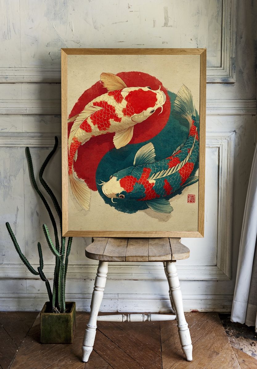 Koi Fish — Japanese Illustration Print. — room view 1