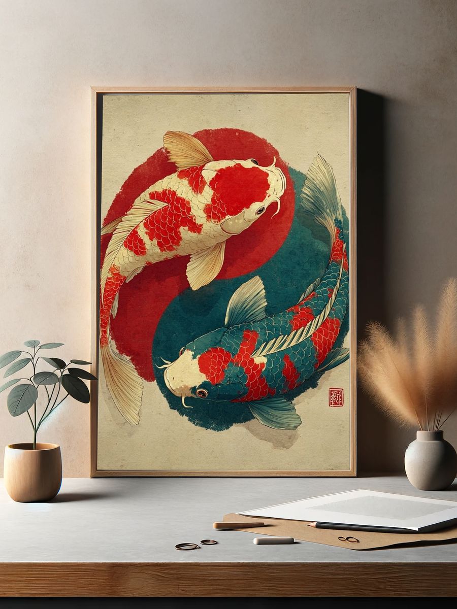 Koi Fish — Japanese Illustration Print. — room view 2