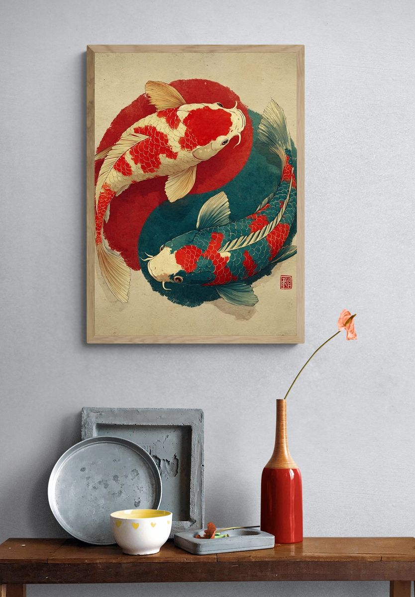 Koi Fish — Japanese Illustration Print. — room view 3
