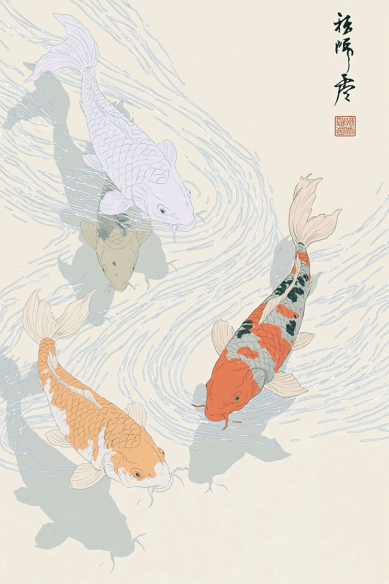 Koi Fish Ink Illustration Poster. poster detail
