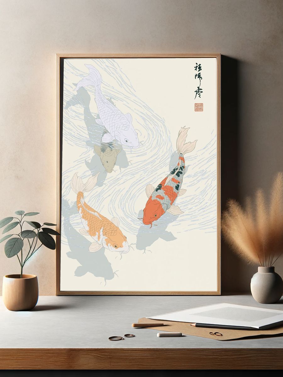 Koi Fish Ink Illustration Poster. — room view 2