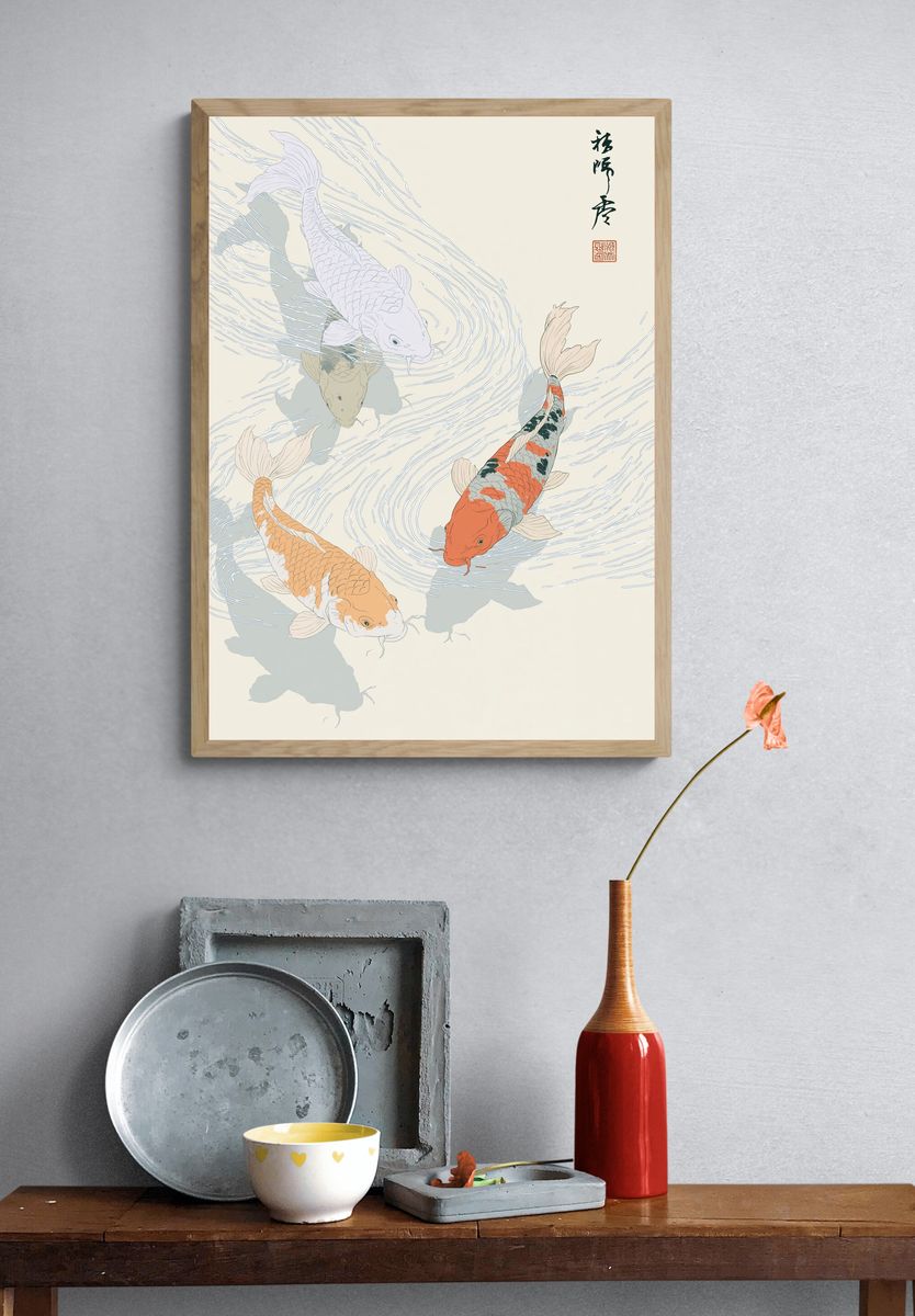Koi Fish Ink Illustration Poster. — room view 3