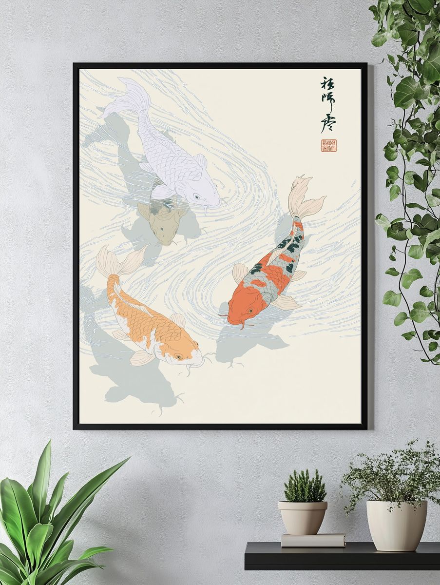 Koi Fish Ink Illustration Poster. — room view 4
