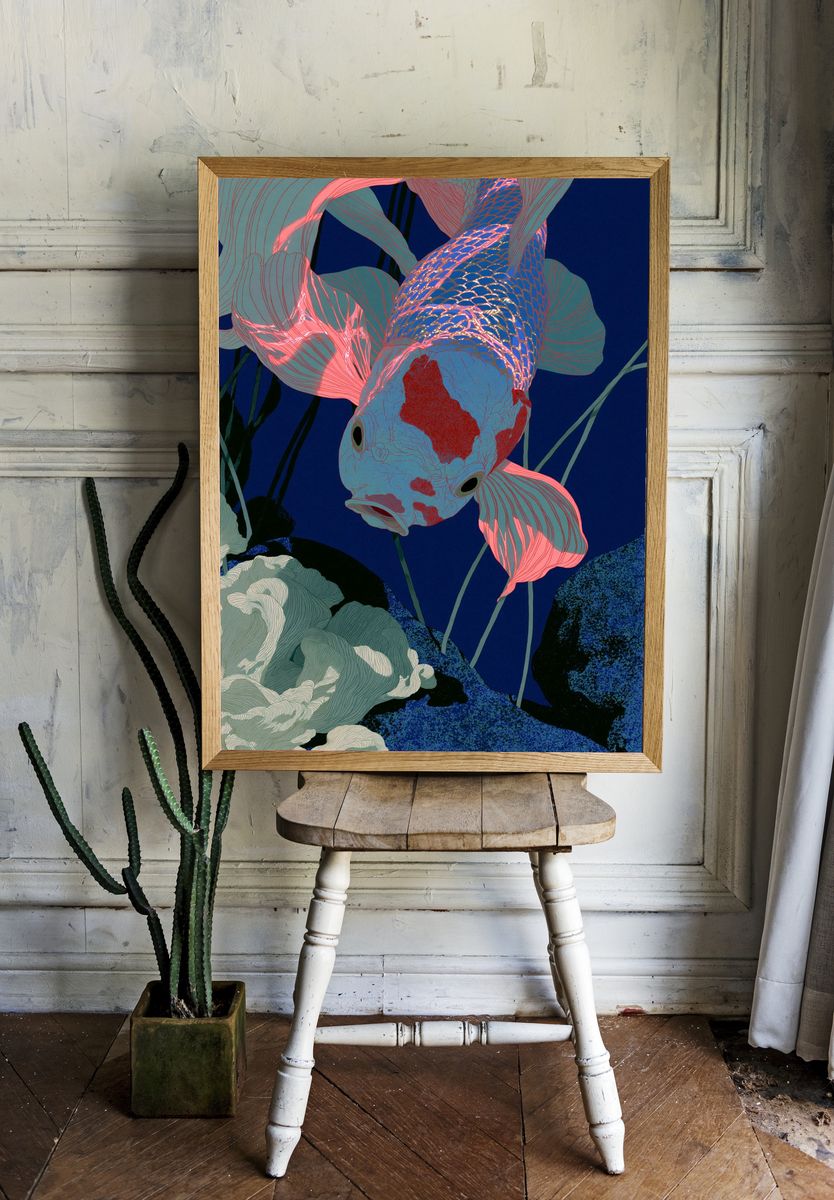 Koi Fish Digital Art Poster. — room view 1
