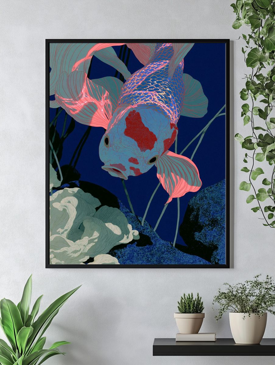 Koi Fish Digital Art Poster. — room view 4