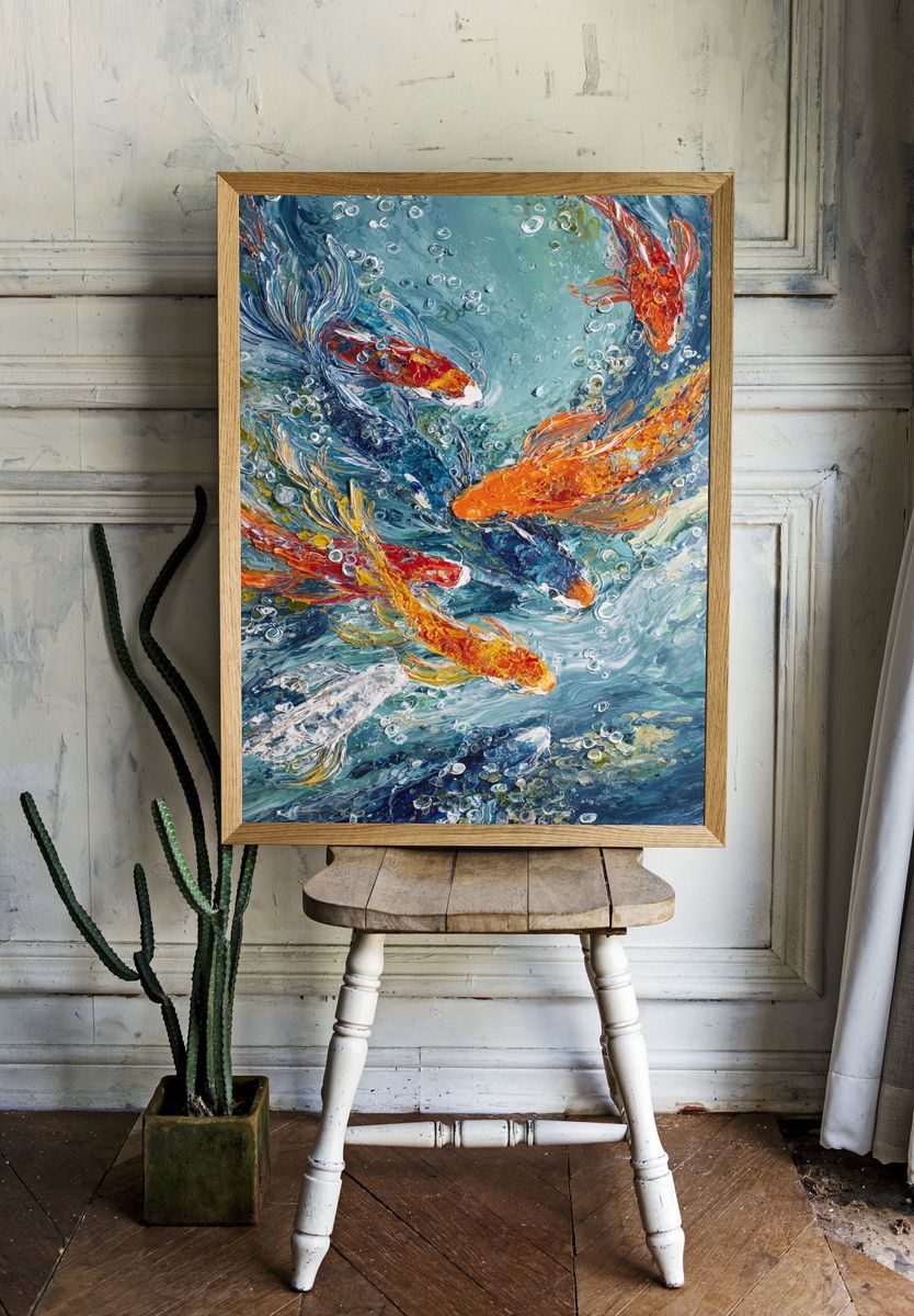 Koi Fish Swirl Illustration Poster. — room view 1