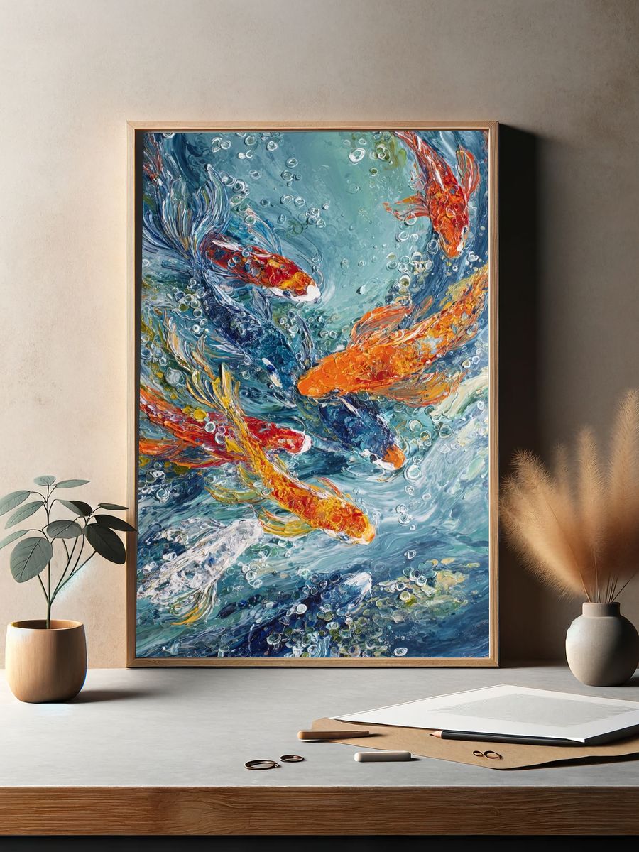 Koi Fish Swirl Illustration Poster. — room view 2