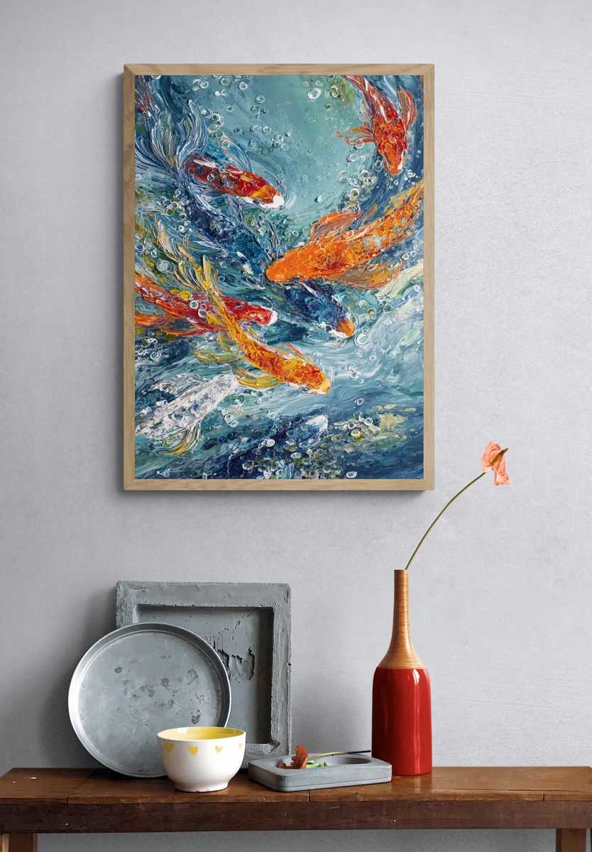 Koi Fish Swirl Illustration Poster. — room view 3