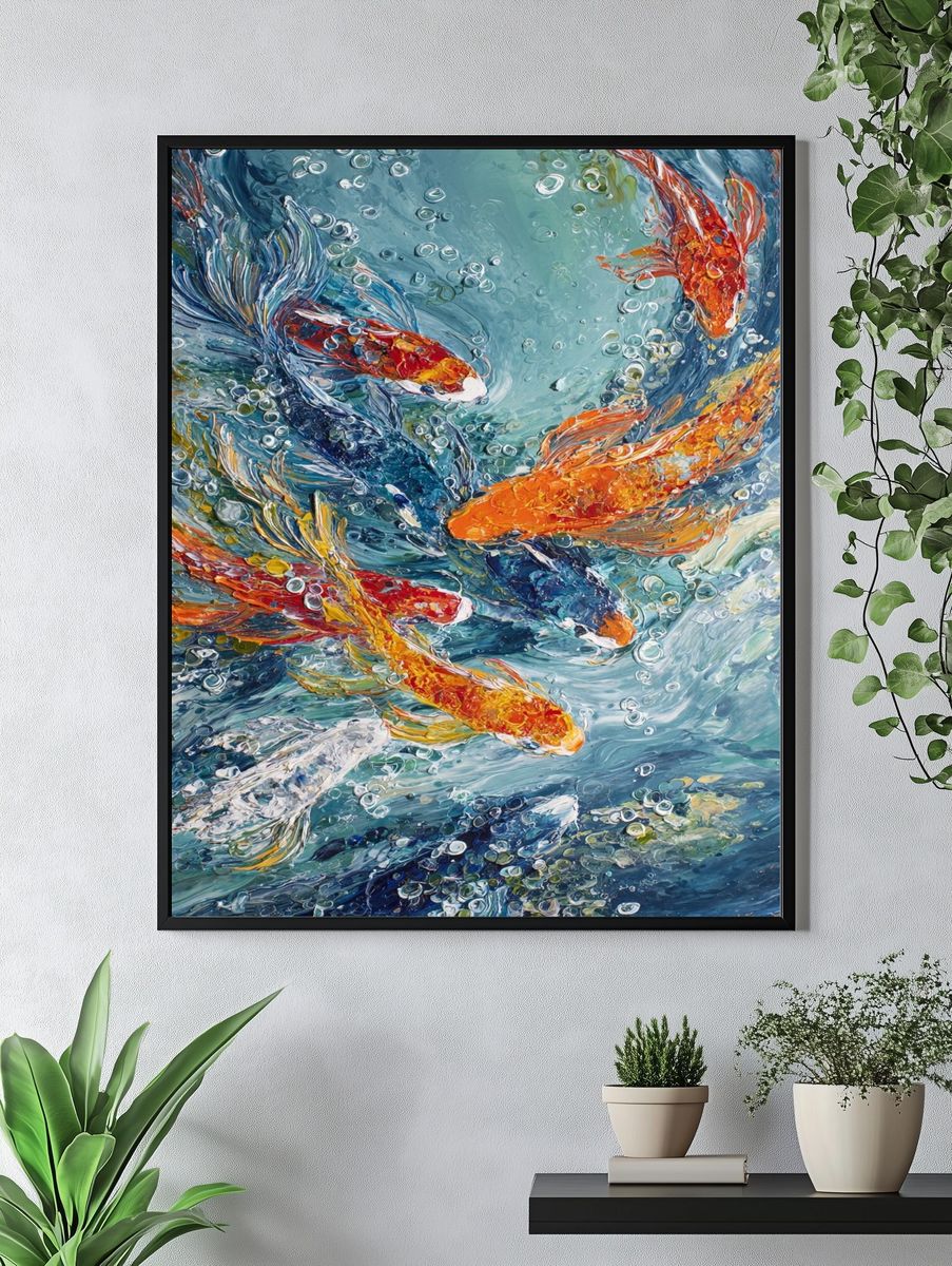 Koi Fish Swirl Illustration Poster. — room view 4