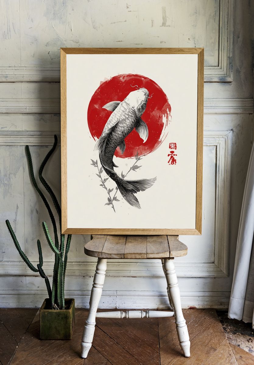 Koi Fish Japanese Ink Poster. room preview