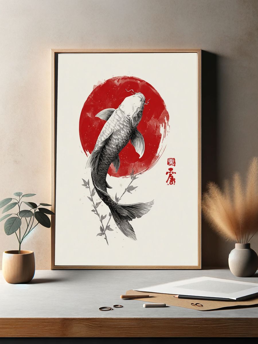 Koi Fish Japanese Ink Poster. — room view 2