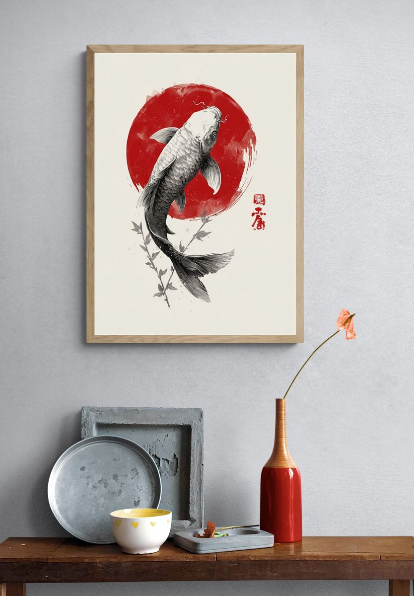 Koi Fish Japanese Ink Poster. — room view 3