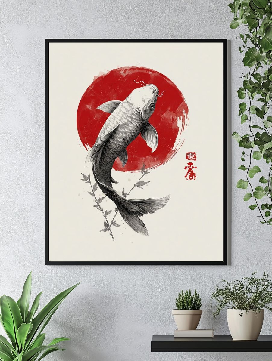 Koi Fish Japanese Ink Poster. — room view 4