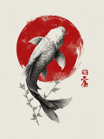 Koi Fish Japanese Ink Poster. poster