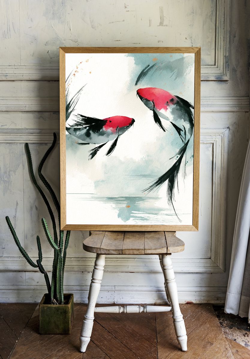 Koi Fish Watercolor Poster. — room view 1