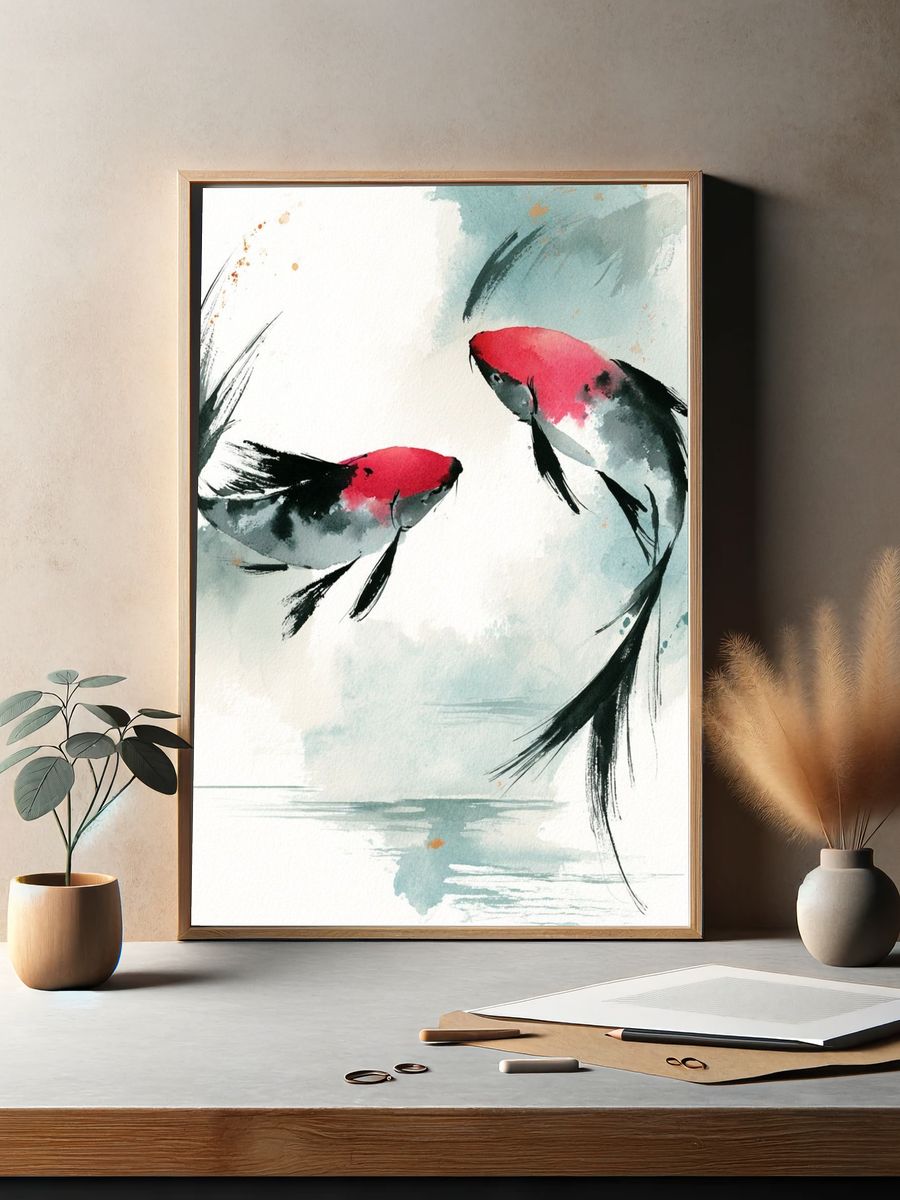 Koi Fish Watercolor Poster. — room view 2