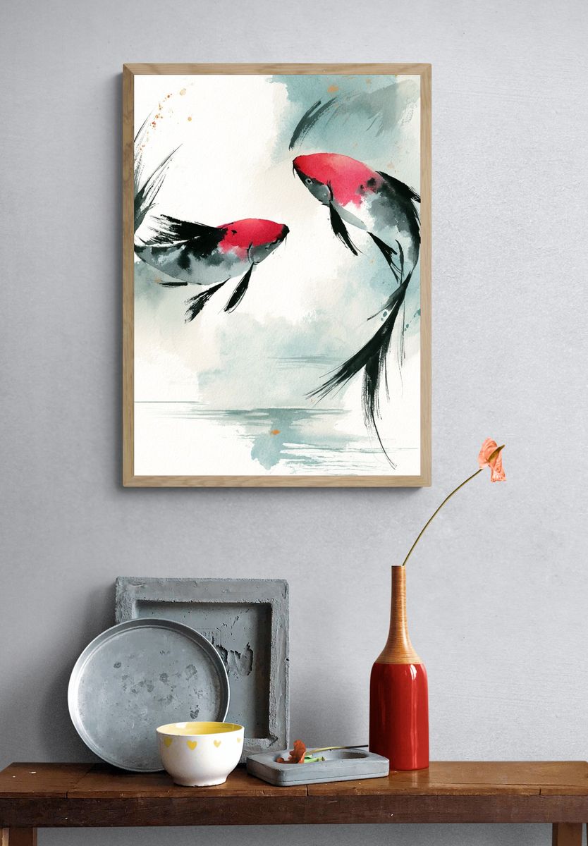 Koi Fish Watercolor Poster. — room view 3
