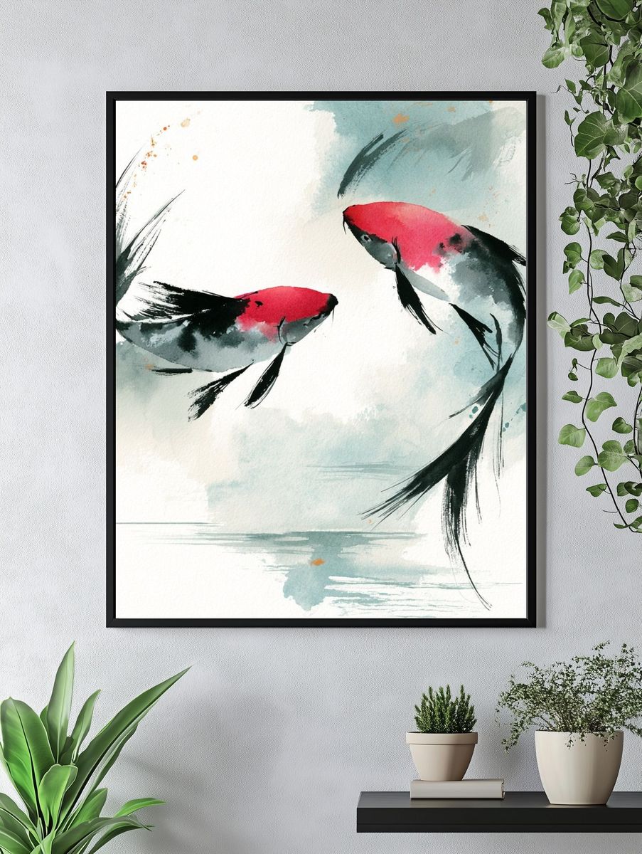 Koi Fish Watercolor Poster. — room view 4