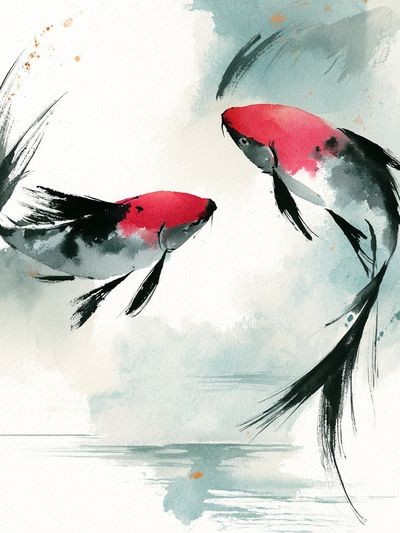 Koi Fish Watercolor Poster.