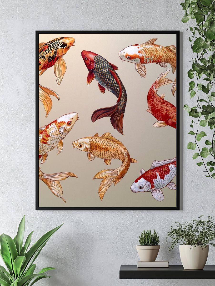 Koi Fish Illustration Poster. — room view 4