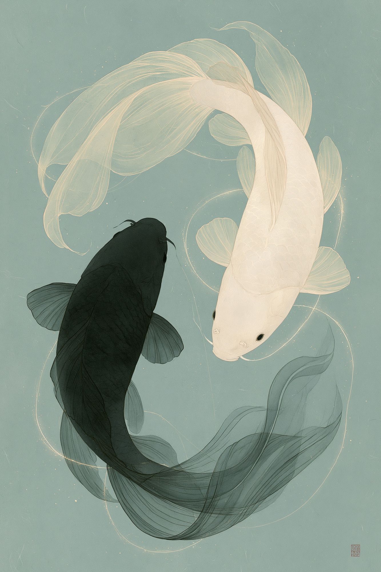 Koi Fish Harmony Illustration Poster. poster — illustration art