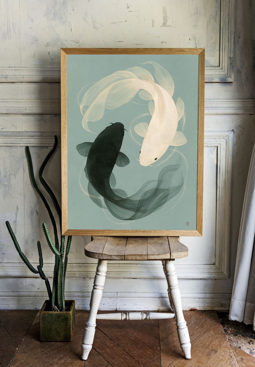 Koi Fish Harmony Illustration Poster. — room view 1