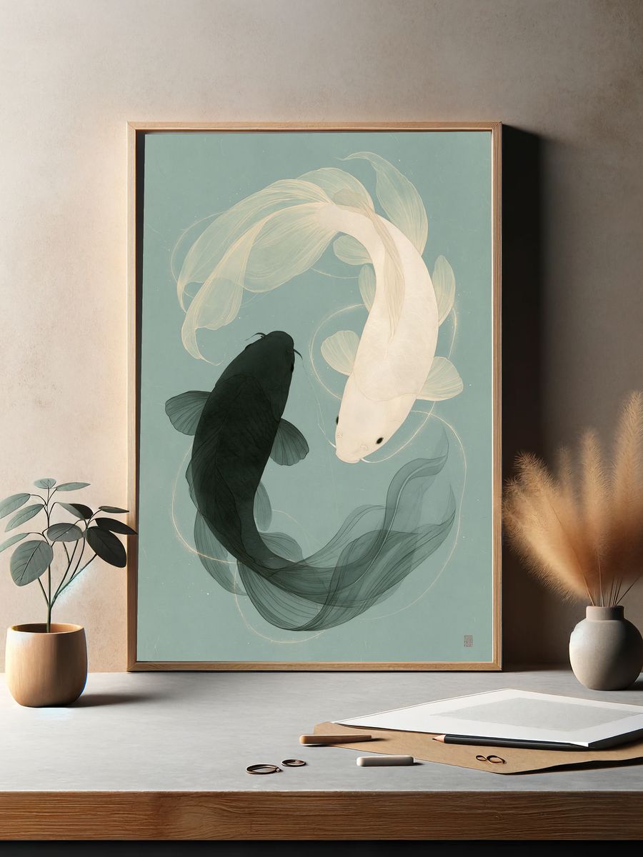 Koi Fish Harmony Illustration Poster. — room view 2