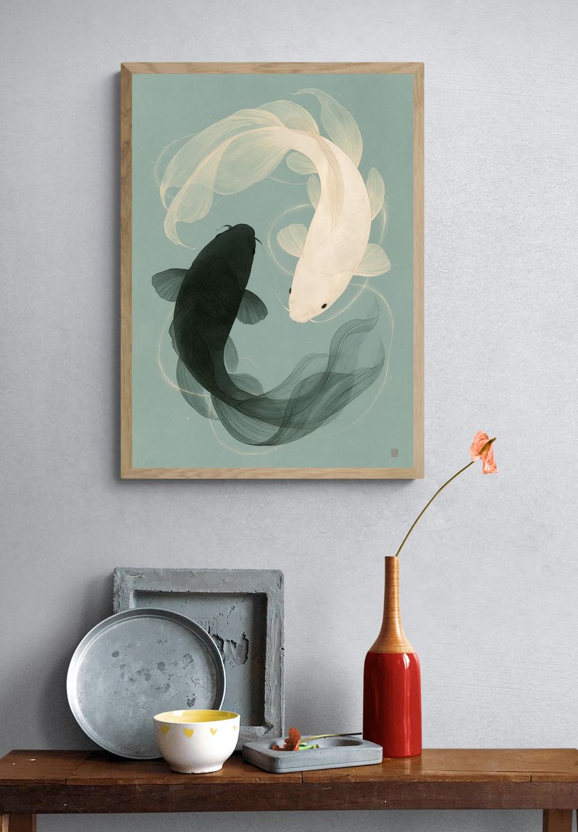 Koi Fish Harmony Illustration Poster. — room view 3