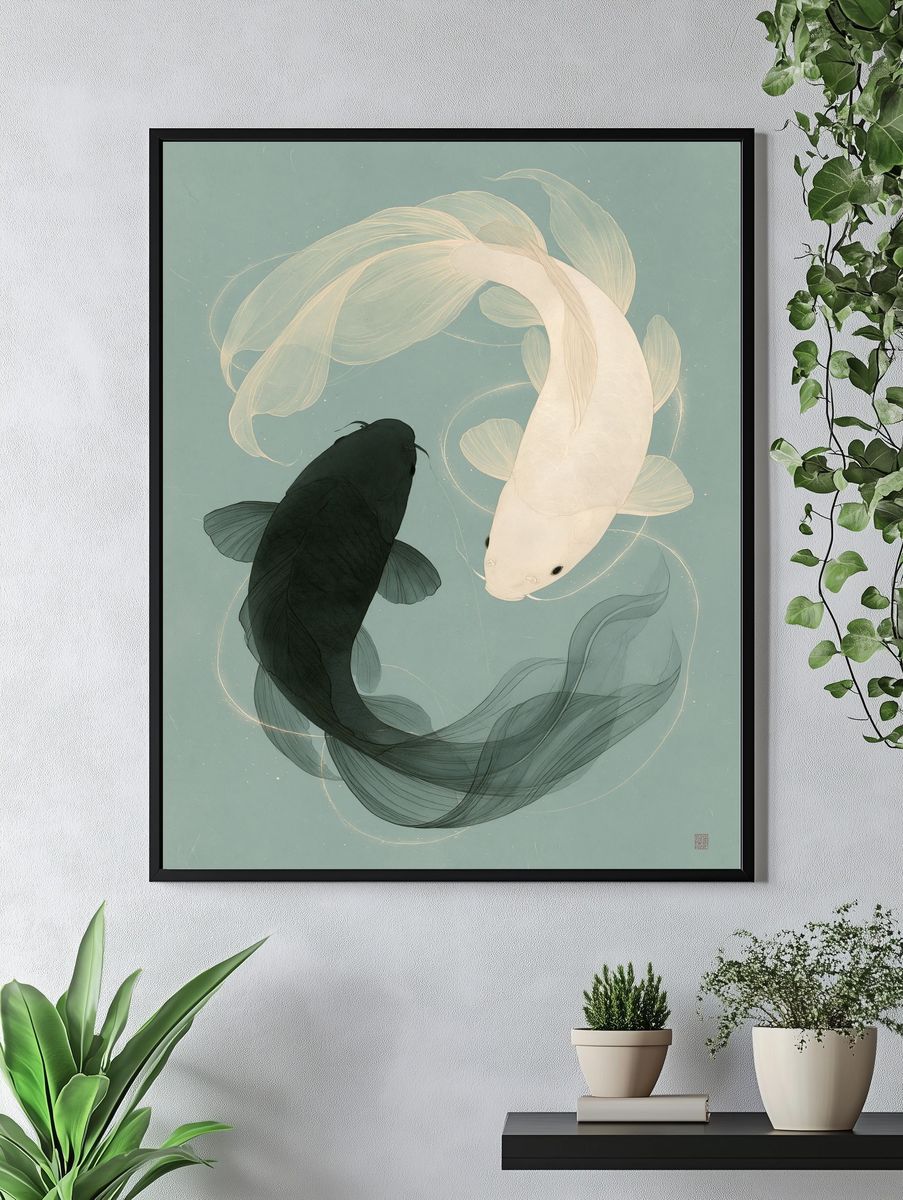 Koi Fish Harmony Illustration Poster. — room view 4