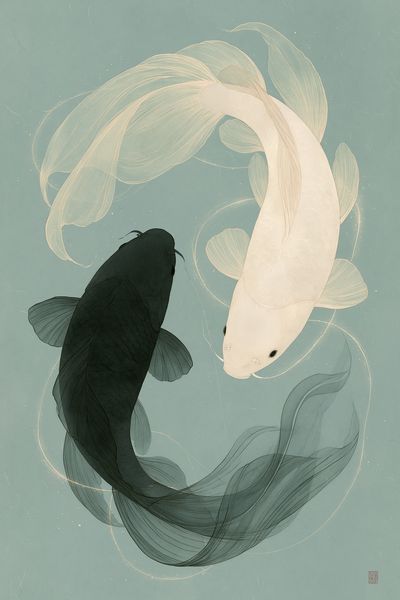 Koi Fish Harmony Illustration Poster.
