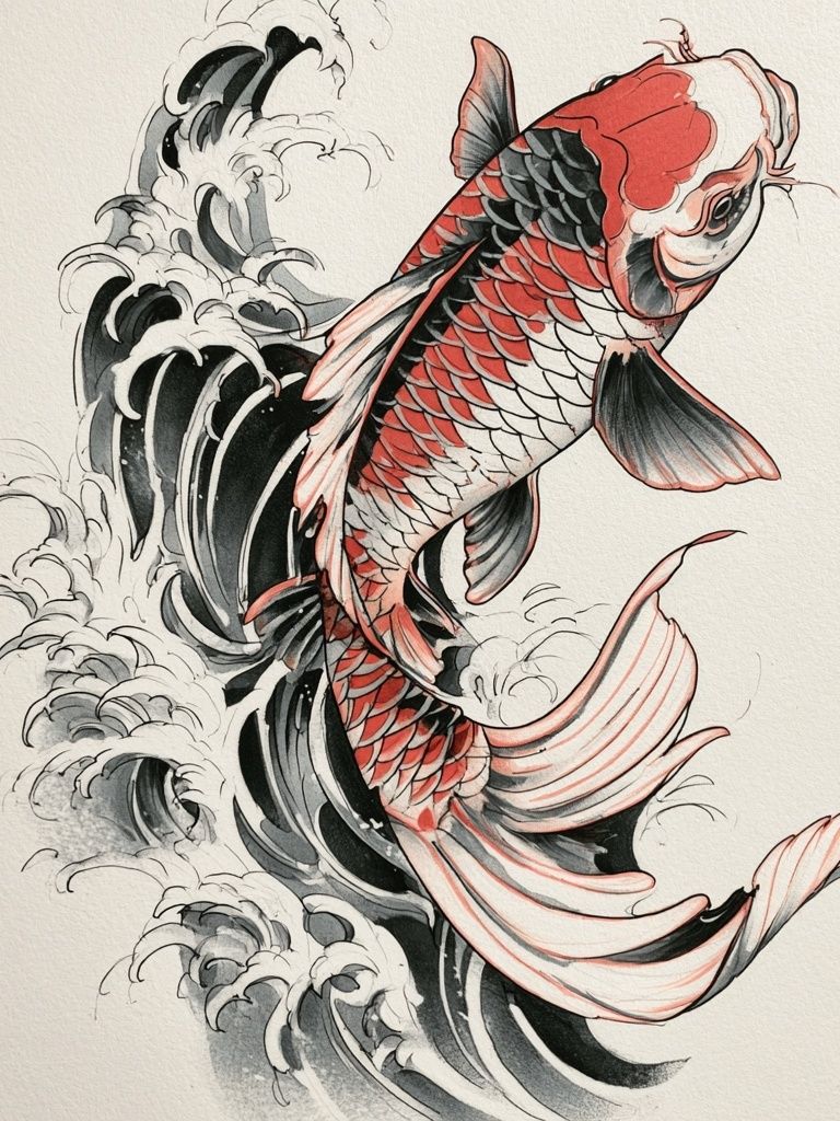Koi Fish Ink Illustration Poster. poster detail