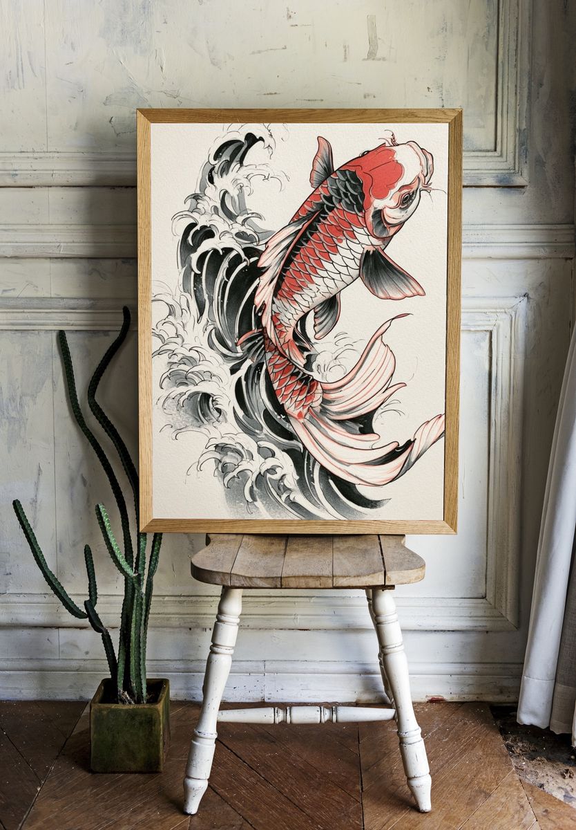 Koi Fish Ink Illustration Poster. room preview