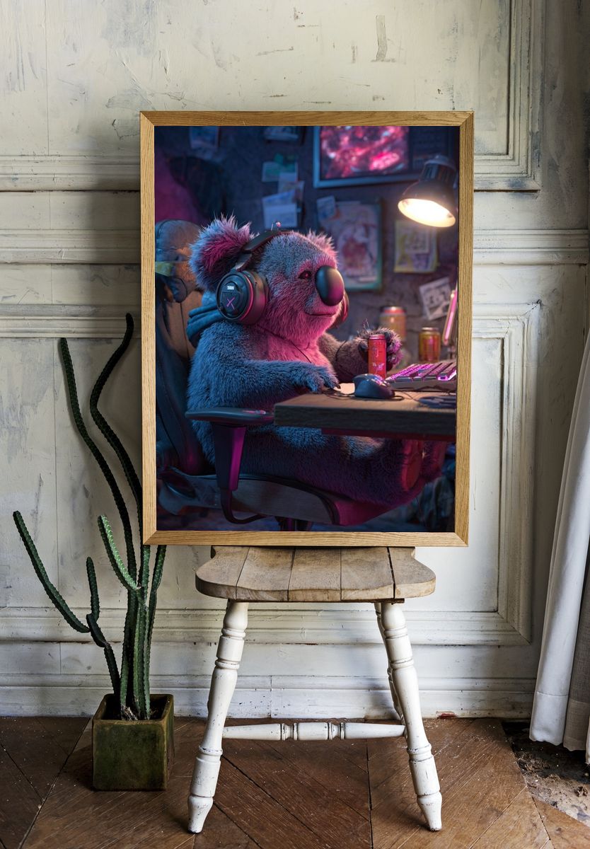 Gaming Koala — Digital Art Print. — room view 1