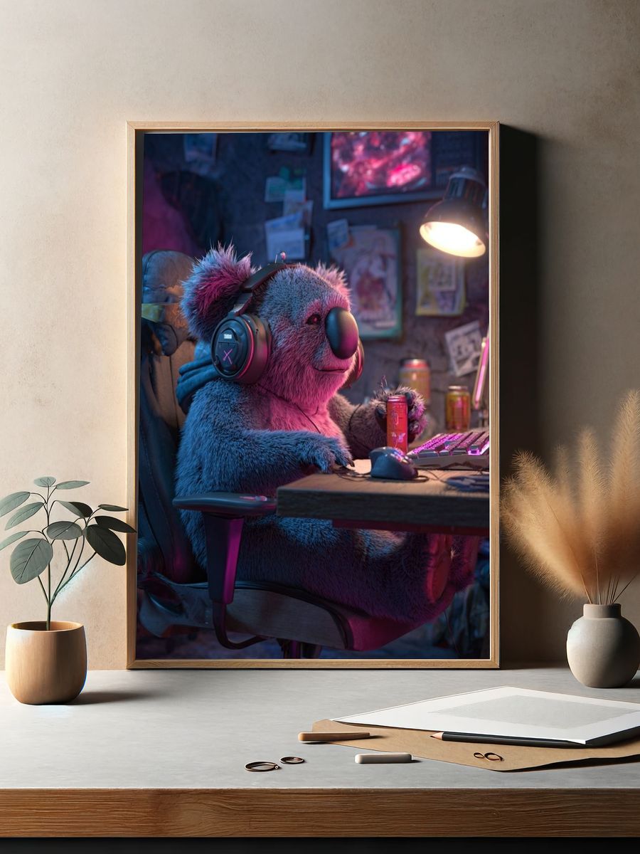 Gaming Koala — Digital Art Print. — room view 2