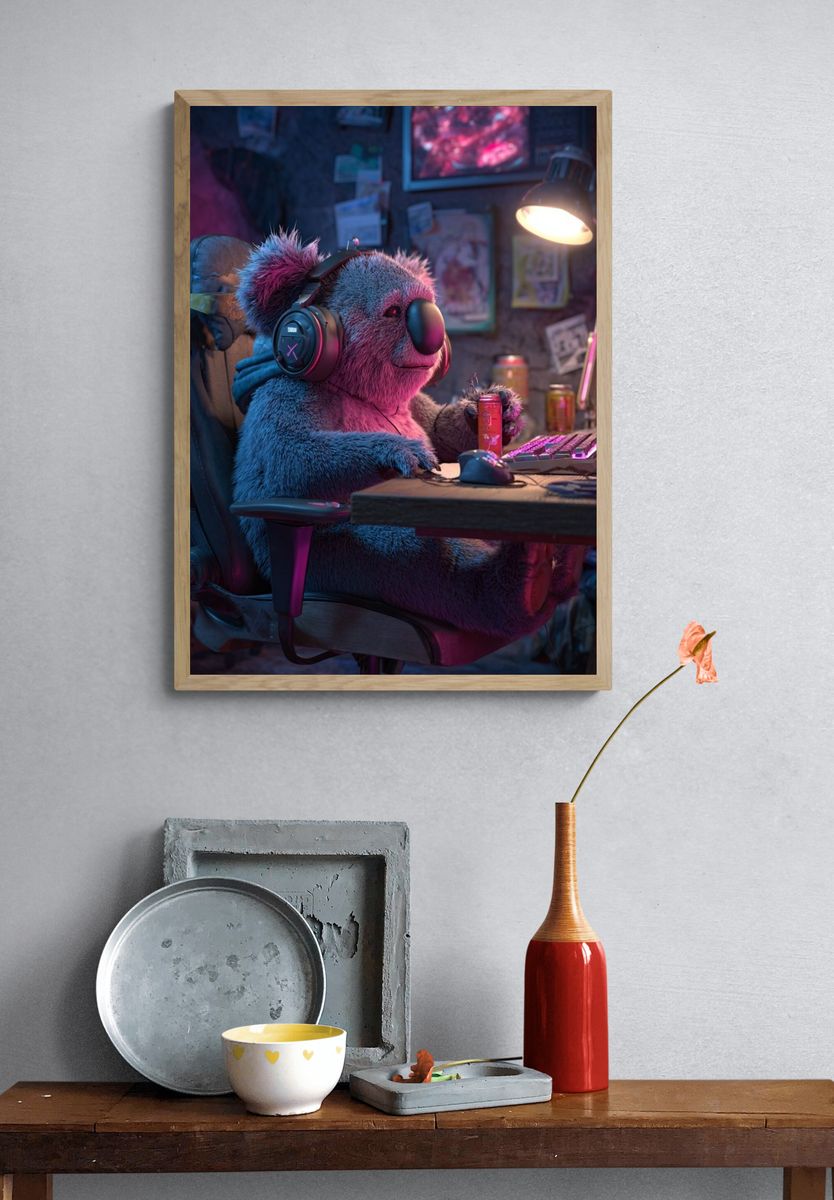 Gaming Koala — Digital Art Print. — room view 3
