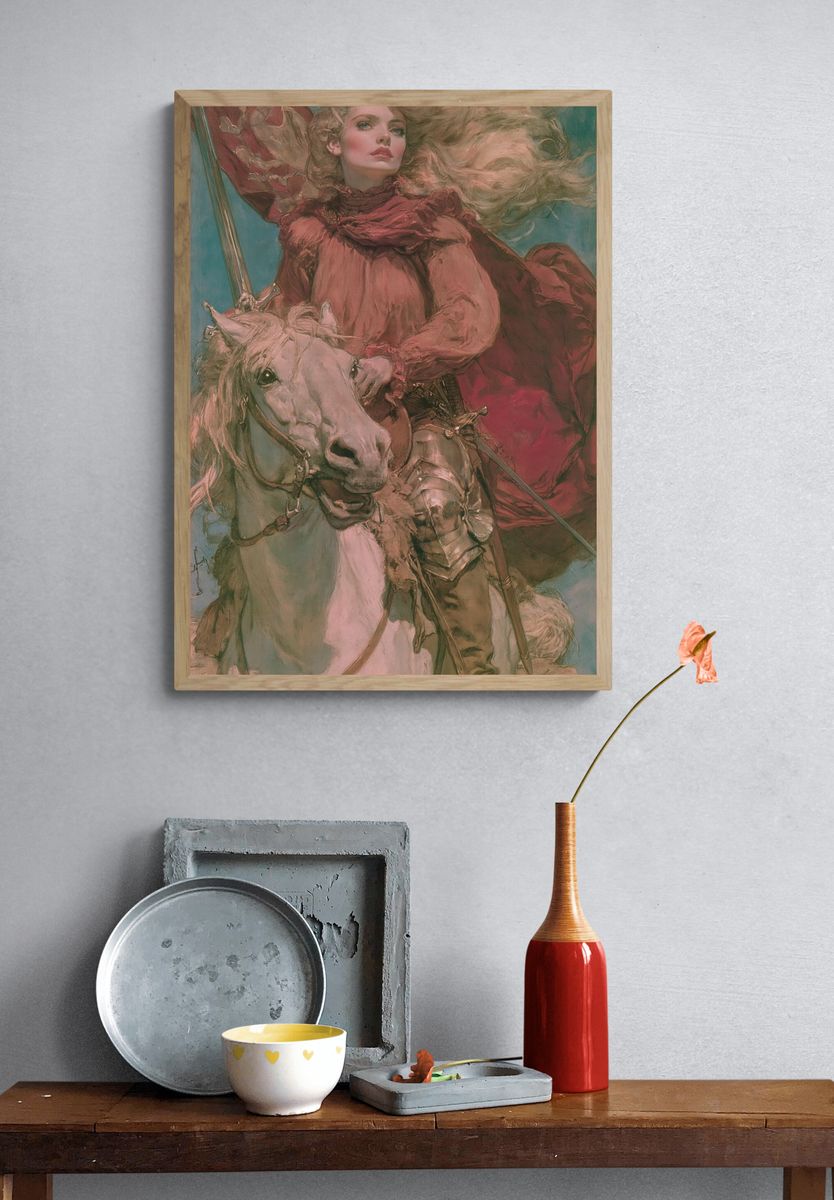 Knight on White Horse Fine-Art Poster. — room view 3