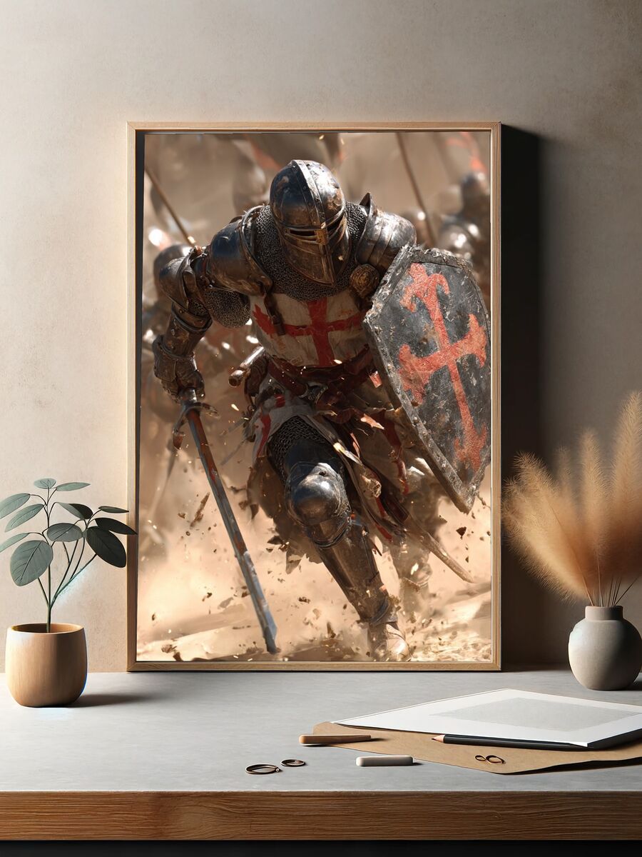 Knight in Battle — Fantasy Art Print. — room view 2