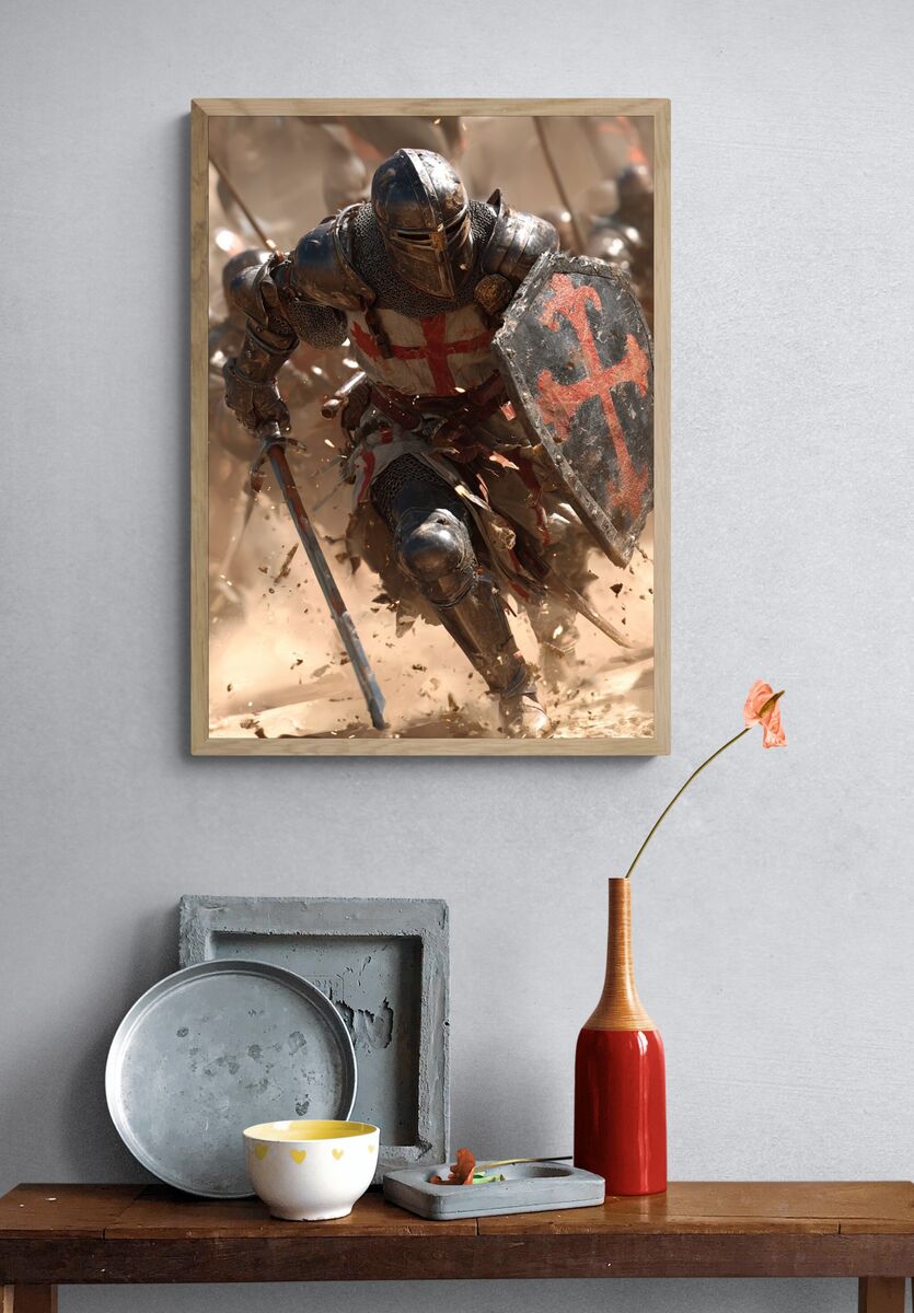 Knight in Battle — Fantasy Art Print. — room view 3