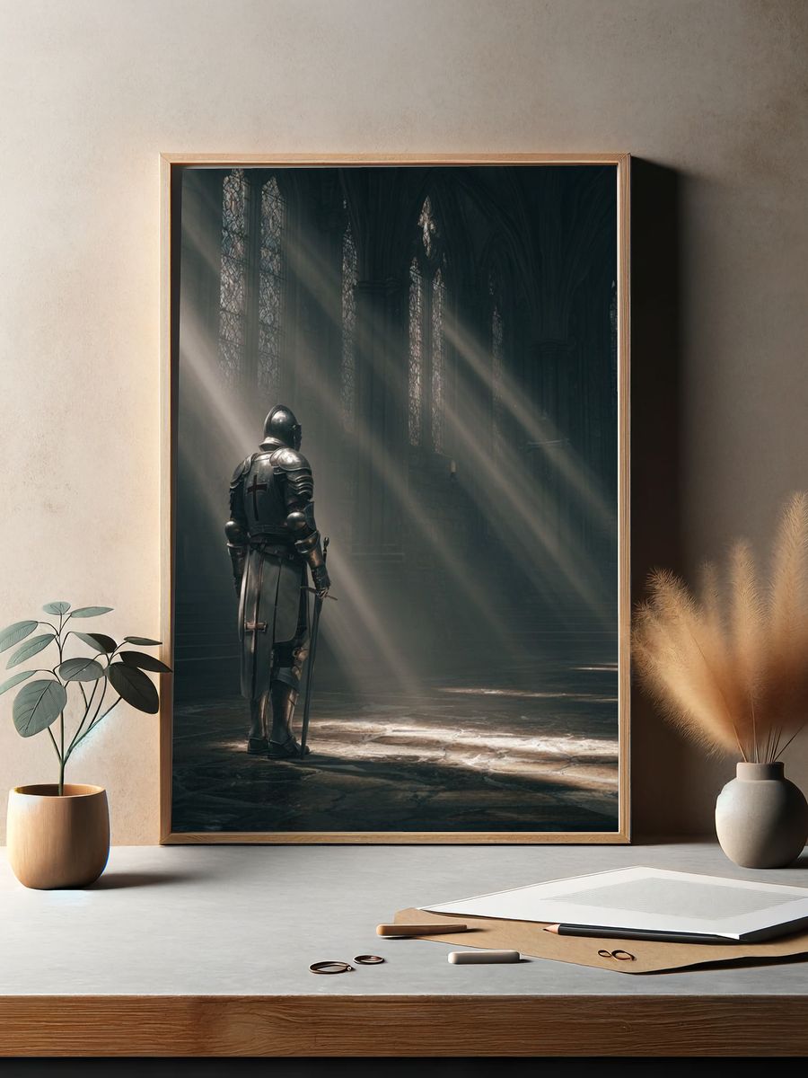 Knight in a Cathedral — Fine Art Print. — room view 2