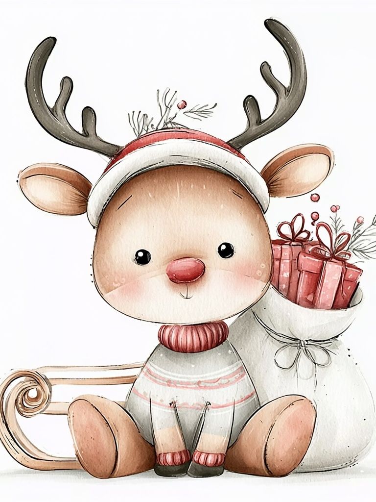 Christmas Reindeer Watercolor Print. poster — kids art