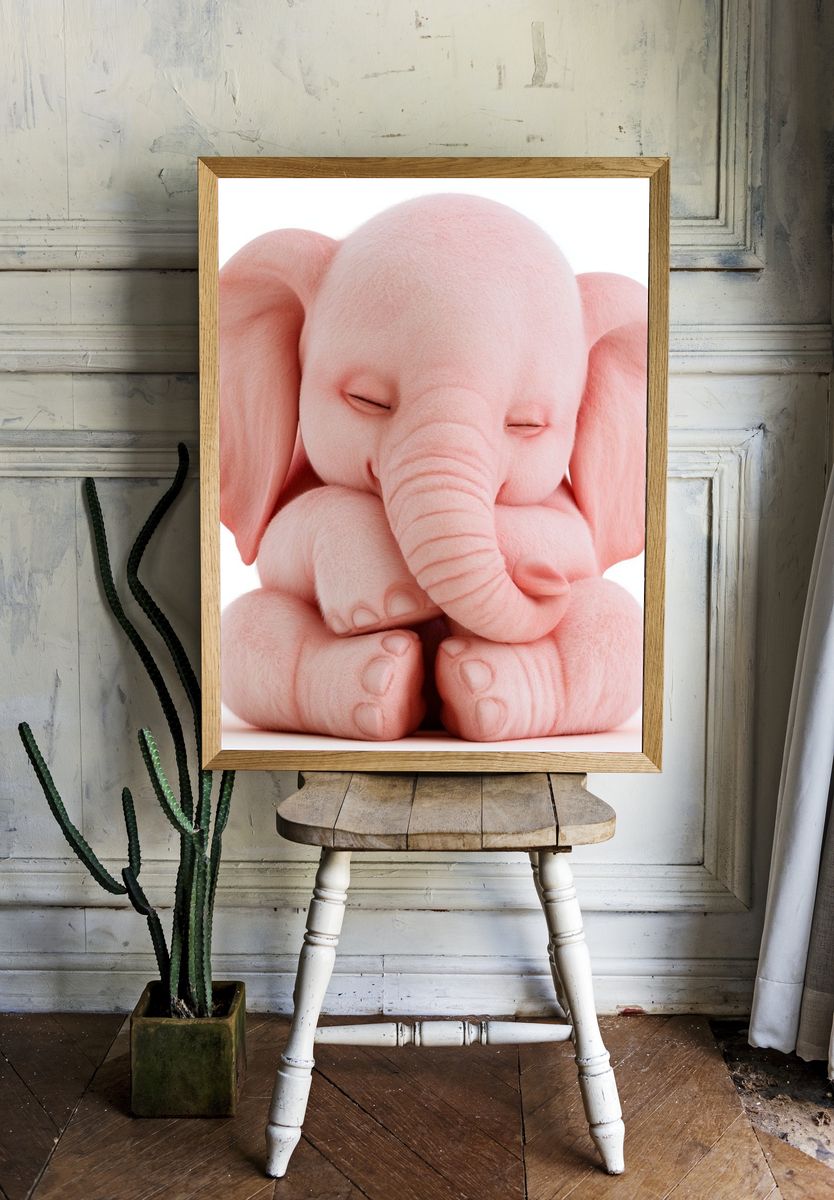 Sleeping Pink Elephant Illustration Poster. — room view 1